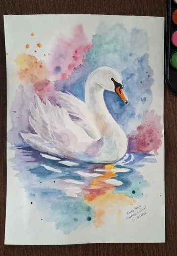 Cisne pintado en acuarela por una alumna